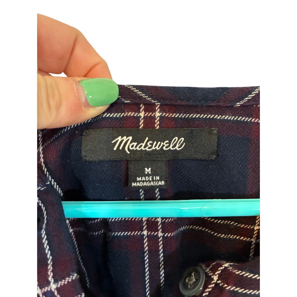 Madwell Real Comfort Cotton Plaid Ruffle Blouse Long Sleeve Split Neck Check M - Picture 2 of 4
